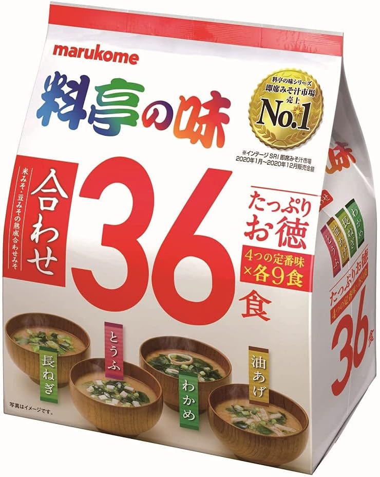 마루코메 즉석 미소된장국 대용량 세트 (36식입 × 3팩) Marukome 된장국 36팩 x 3개입 세트 / 일식장국 / 4종 재료 구성