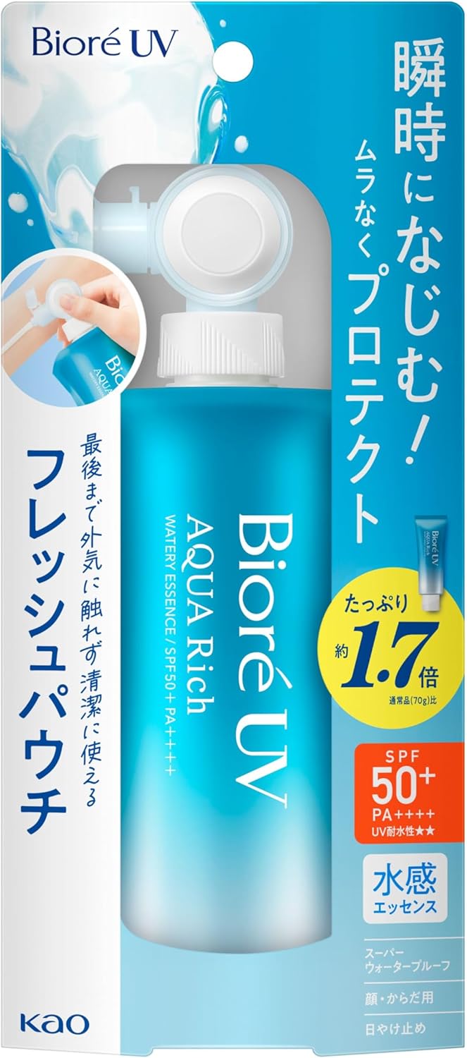 비오레 UV 아쿠아리치 워터리 에센스 프레시 파우치 120g (SPF50+ / PA++++)3세트