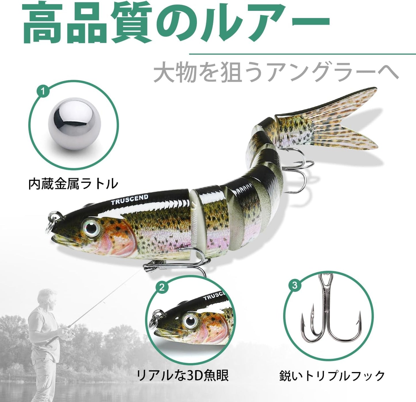 TRUSCEND 8관절 대형 리얼 피쉬 루어 20g 대물용 미노우 낚시루어 A-13.7cm,20g