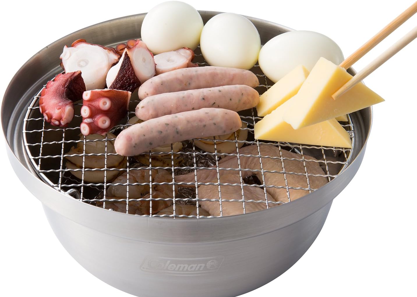 콜맨 컴팩트 스모커 실버 (지름 23.5cm / 높이 20cm / 스테인리스 소재 / 윗하단 2단형 / 우드칩 사용 가능)