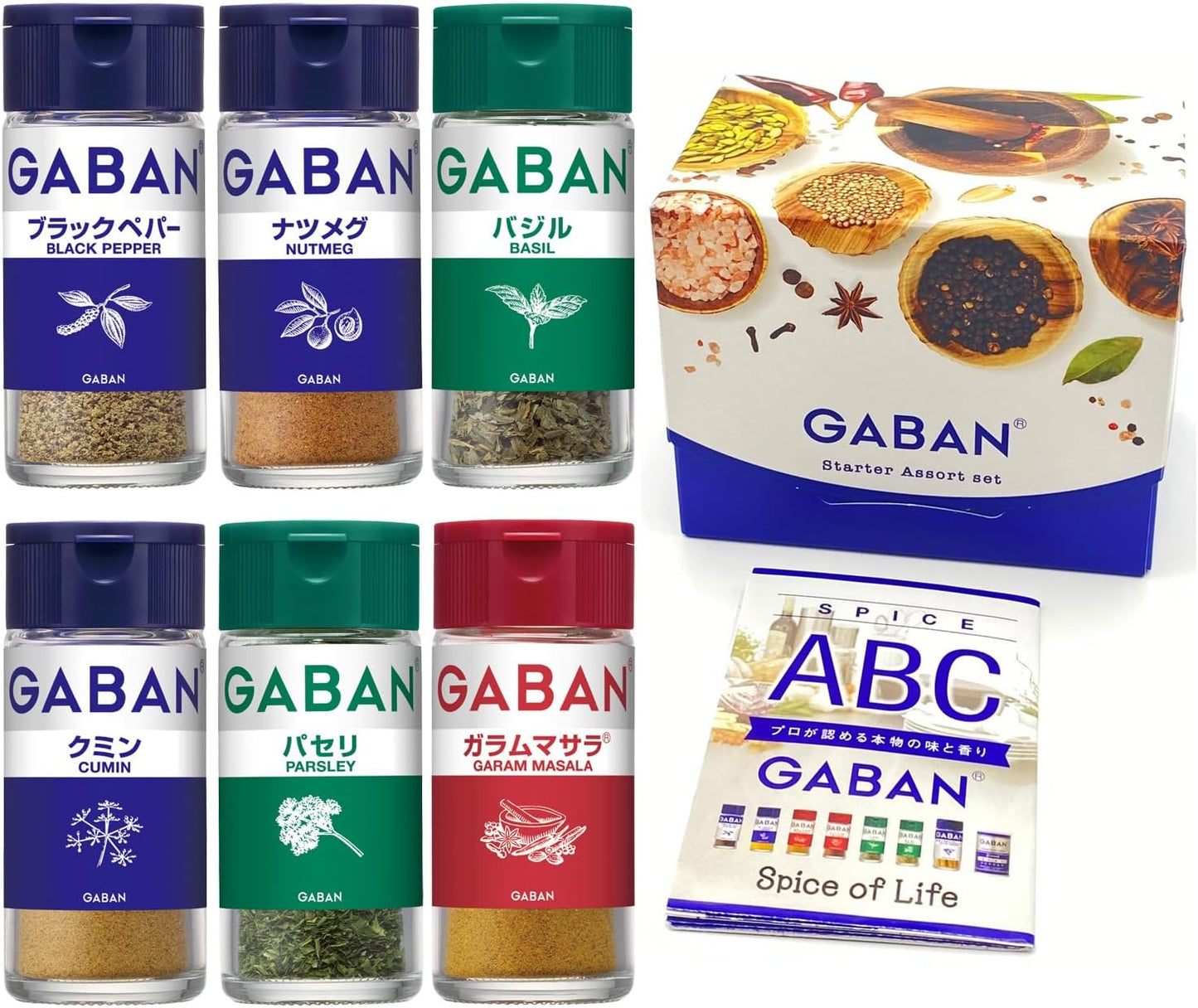 GABAN 스타터 세트 6종 (처음 시작하는 스파이스! 블랙페퍼/넛맥/바질/파슬리/쿠민/가람 마살라)