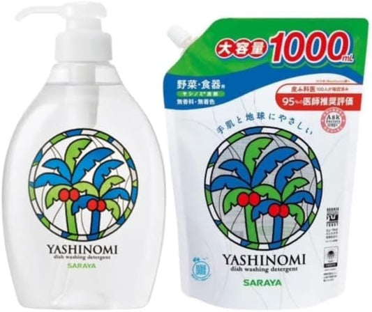 야시노미 주방세제 본체 주방세제 500ml & 야시노미 주방세제  리필 1000ml 본체 리필 세트