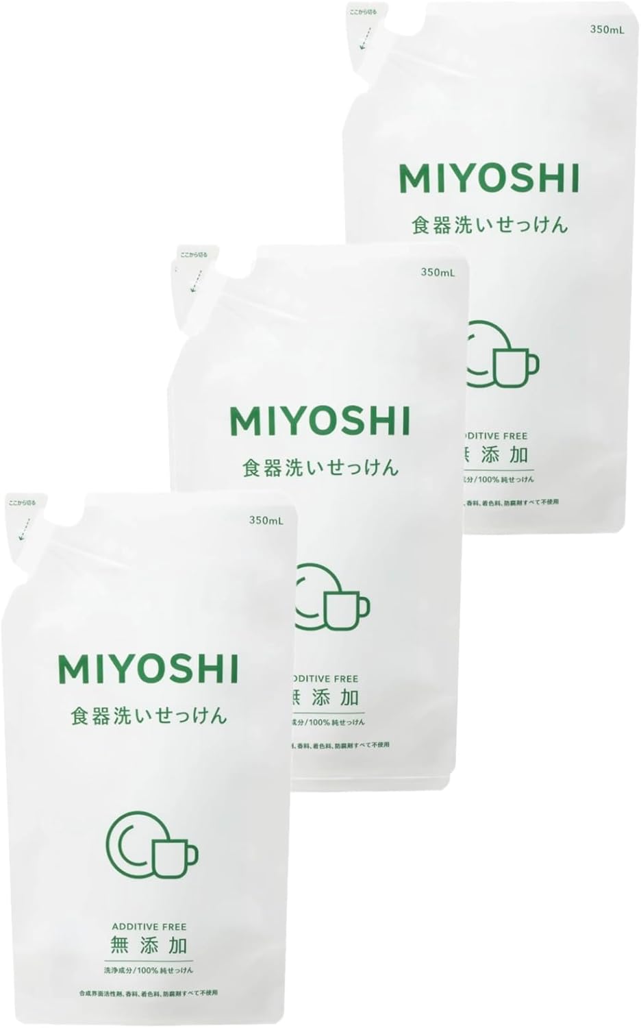 미요시(MIYOSHI) 무첨가 식기 세척 비누 리필 (350ml × 3개 세트)