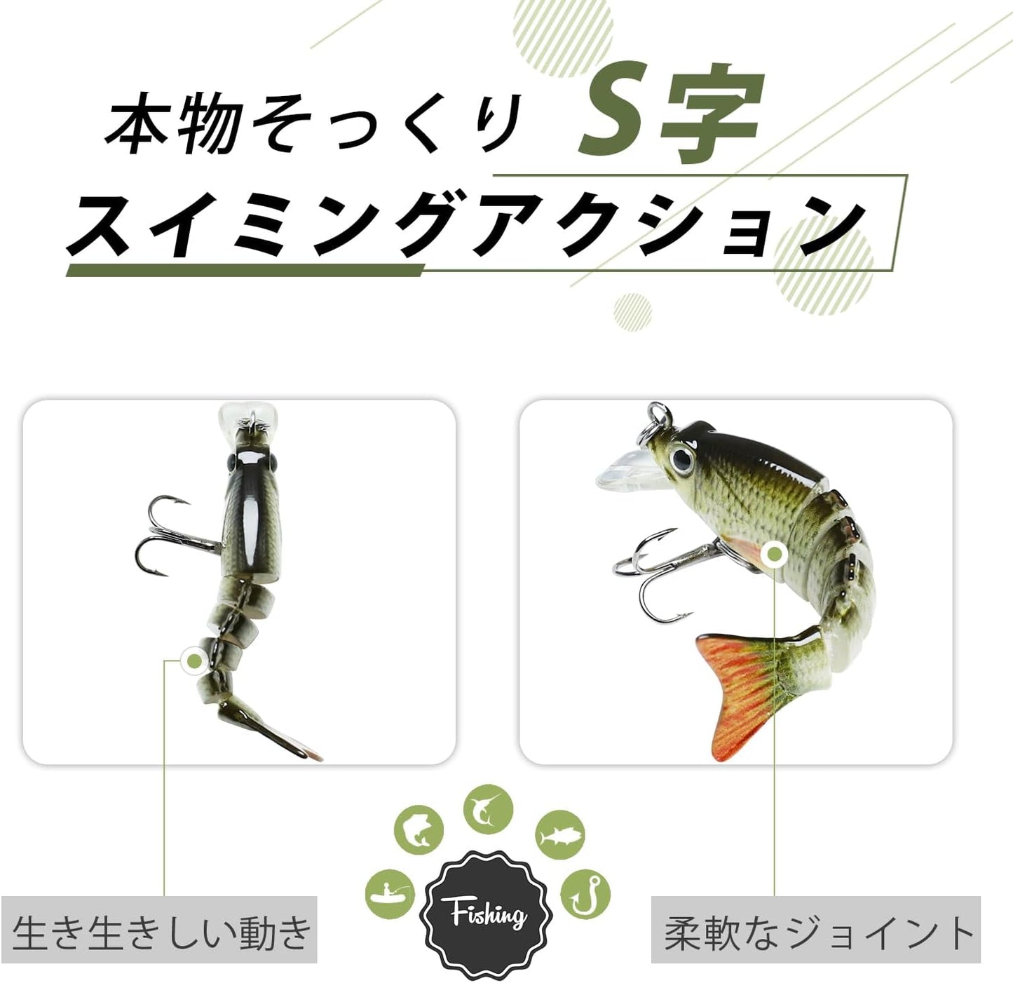 TRUSCEND 6관절 리얼 피쉬 루어 4개 세트 초보 입문용 미노우 낚시루어 B2-5cm,2g