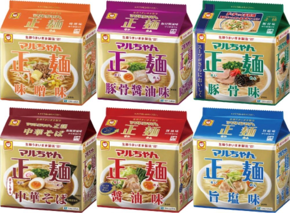 마루짱 정면 5식 팩 전 종류 라면 세트 (간장, 미소, 감칠맛소금, 돈코츠, 돈코츠간장, 와풍간장 / 각 1팩 5식 × 6종, 총 30개입) 즉석 봉지면 인스턴트 라면 세트 박스 구매용 | 동양수산