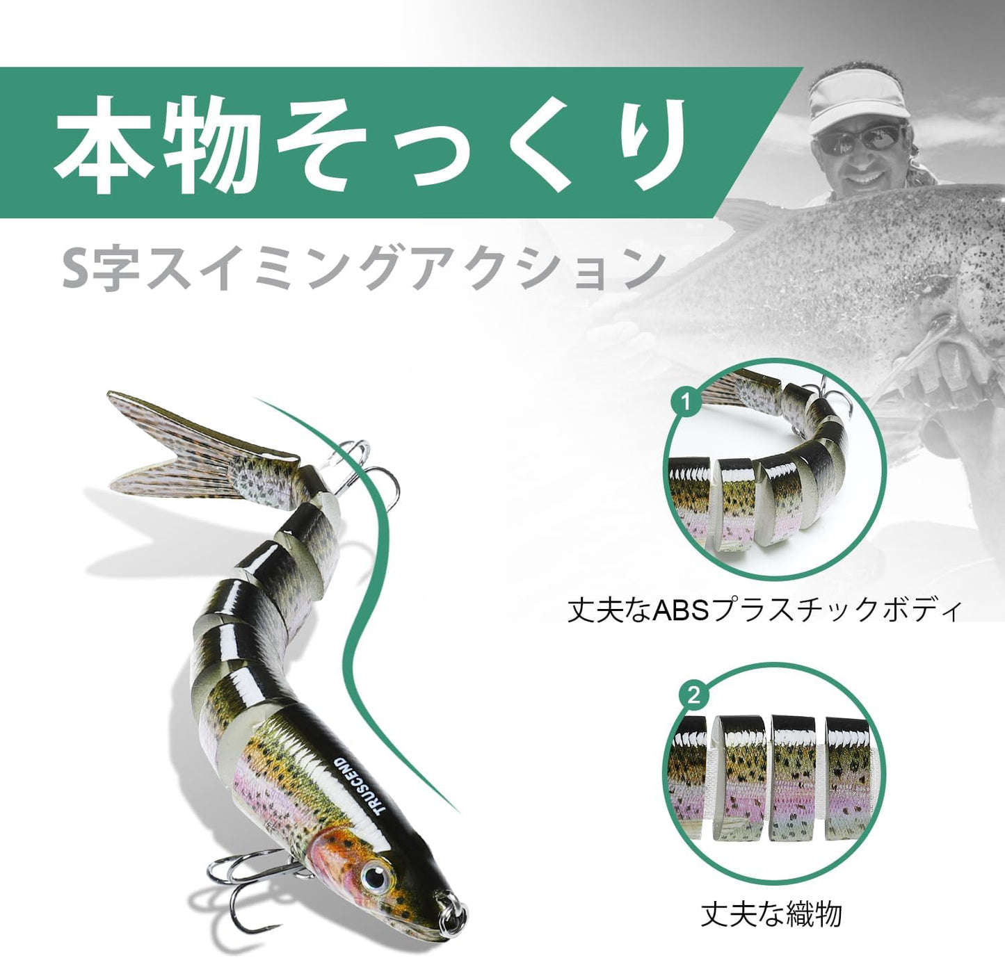 TRUSCEND 8관절 대형 리얼 피쉬 루어 20g 대물용 미노우 낚시루어 A-13.7cm,20g