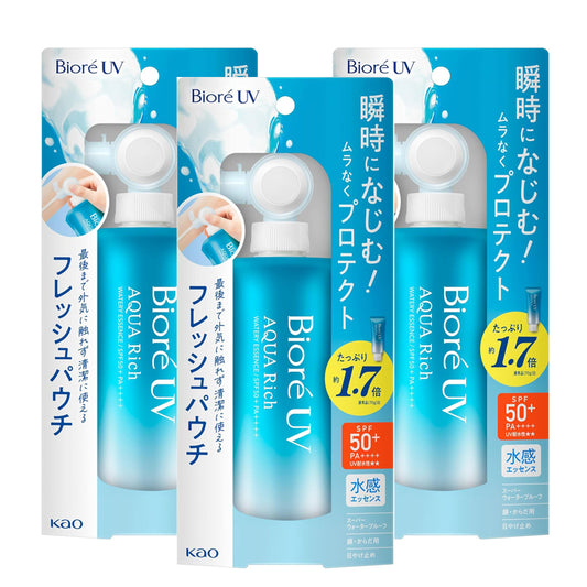 비오레 UV 아쿠아리치 워터리 에센스 프레시 파우치 120g (SPF50+ / PA++++)3세트