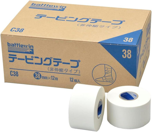 니치반(NICHIBAN) 배틀윈 테이핑 테이프 비신축 타입 38mm × 12m (12개입) 스포츠 테이핑 근육테이프 손가락 손목 무릎 클라이밍